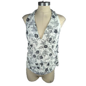 Tommy Hilfiger Printed‎ Ruched Halter Tankini Top Blossom Sketch Black White XXL